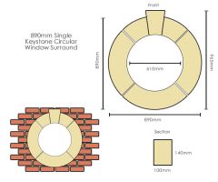 Dry Cast Stone Circular Bullseye Window Surround - Single Keystone - 890mm Diameter